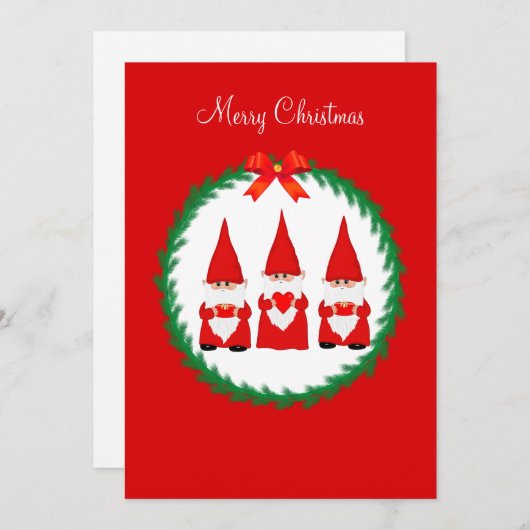 Drie kerstgnomen op rood (Voorkant / Achterkant)