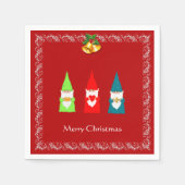 Drie kerstgnomen op rood servet (Voorkant)