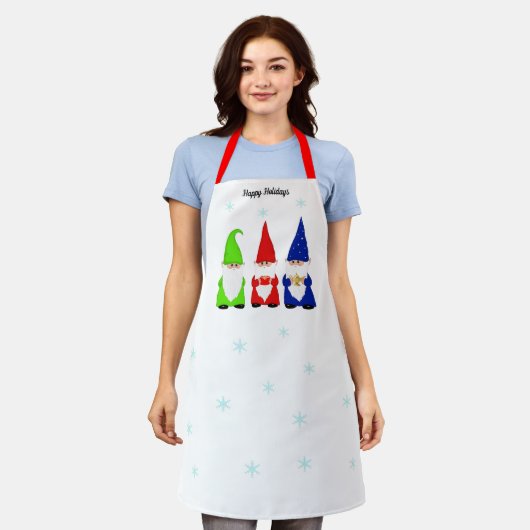 Drie kerstgnomen op wit schort (Gedragen)