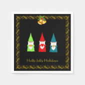 Drie kerstgnomen op zwart servet (Voorkant)