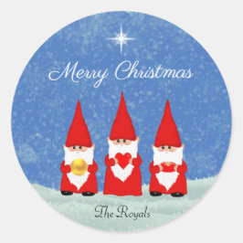 Drie kerstgnomen ronde sticker