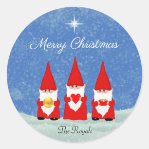 Drie kerstgnomen ronde sticker
