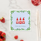 Drie Kerstkabouters & Blad Frame op Lichtblauw Servet (Insitu)