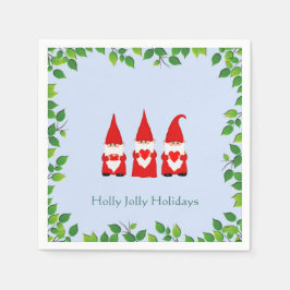 Drie Kerstkabouters & Blad Frame op Lichtblauw Servet