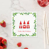 Drie Kerstkabouters & bladframe op wit Servet (Insitu)