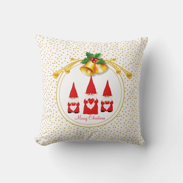 Drie Kerstkabouters & Gouden Confetti Kussen (Voorkant)