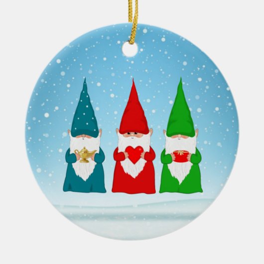 Drie Kerstkabouters Keramisch Ornament (Voorkant)