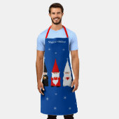 Drie Kerstkabouters op een koningsblauw schort (Gedragen)