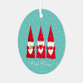 Drie Kerstkabouters op Teal Metalen Ornament (Voorkant links)