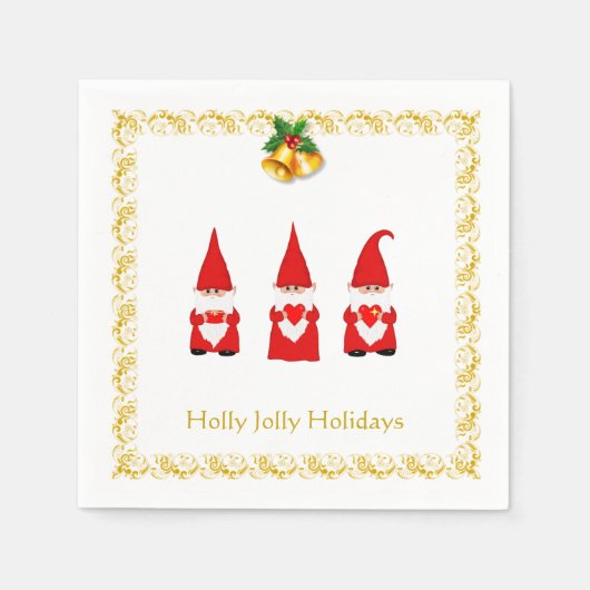Drie Kerstkabouters op Witte Servetten (Voorkant)