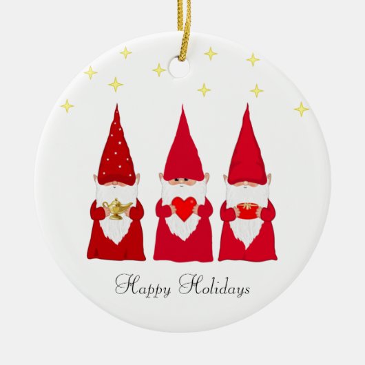 Drie Kerstkabouters & sterren Keramisch Ornament (Voorkant)