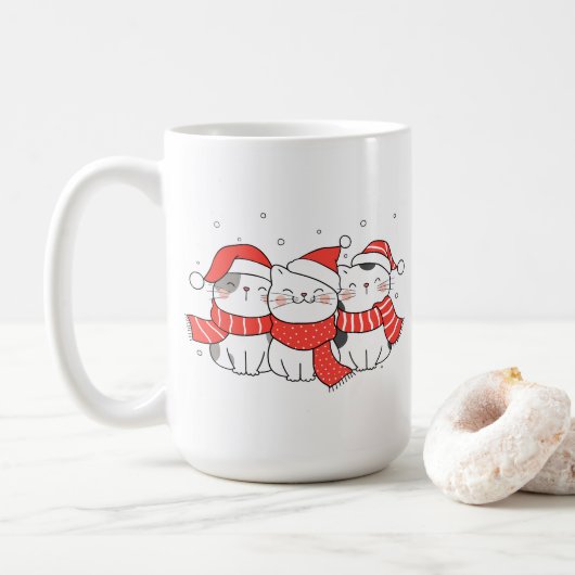 Drie kerstkatten in Petten en sjaals Koffiemok (Met donut)