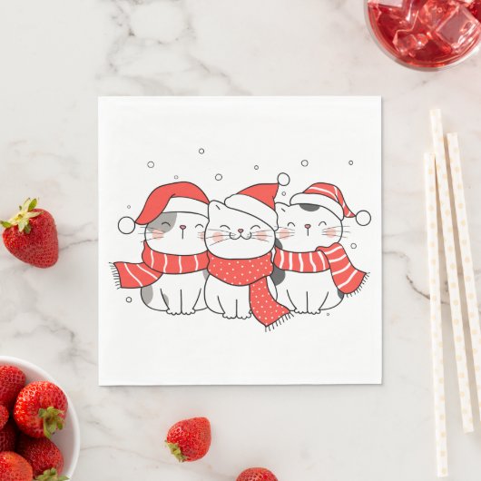 Drie kerstkatten in Petten en sjaals Servet (Insitu)