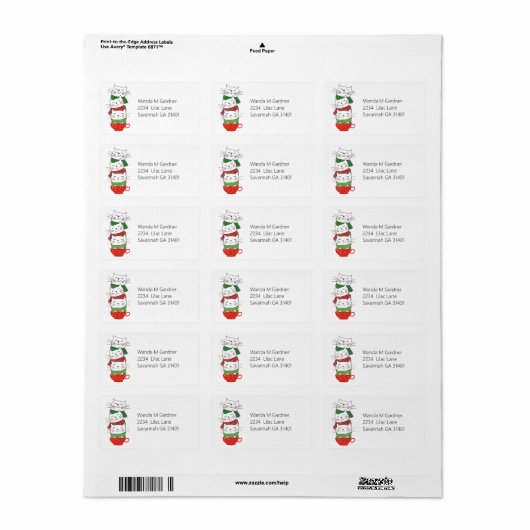 Drie kerstkatten op de rode groene kerven etiket (Full Sheet)