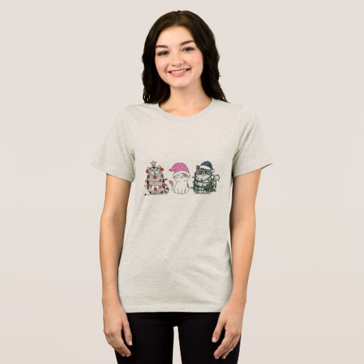 Drie Kerstkatten Tri-Blend Shirt (Voorkant volledig)