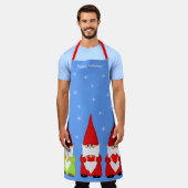 Drie kerstknomes en sneeuwvlokken schort (Gedragen)