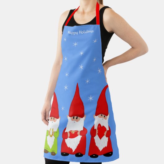 Drie kerstknomes en sneeuwvlokken schort (Insitu)