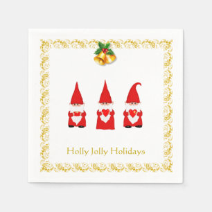 Drie kerstknomes op White Napkins Servet
