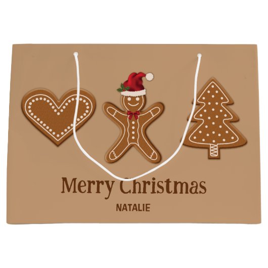 Drie kerstkoekjes met ontbijt en tekst groot cadeauzakje (Voorkant)