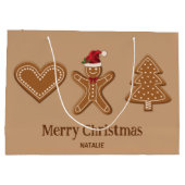 Drie kerstkoekjes met ontbijt en tekst groot cadeauzakje (Achterkant)