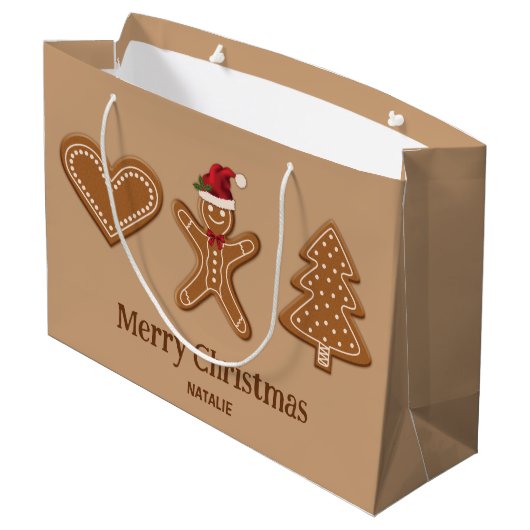 Drie kerstkoekjes met ontbijt en tekst groot cadeauzakje (Achterkant Gekanteld)