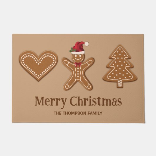 Drie kerstkoekvormen van gemberkoek & tekst deurmat (Voorkant)