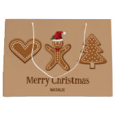Drie kerstkoekvormen van gemberkoek & tekst groot cadeauzakje (Voorkant)
