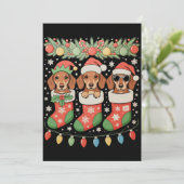 Drie Kerstman Elf Dachshunds Kerst Soks Grappig Feestdagenkaart (Staand voorkant)