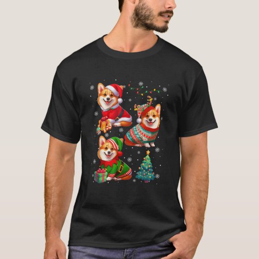 Drie Kerstman Rendier Elf Corgi's die Trui Ow drag T-shirt (Voorkant)