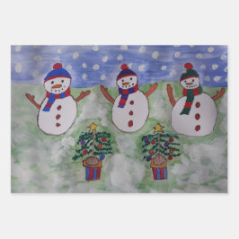 Drie kerstmannen inpakpapier vel