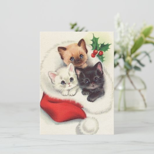 Drie kerstmannen met  kinderen in het winkelen feestdagenkaart (Staand voorkant)