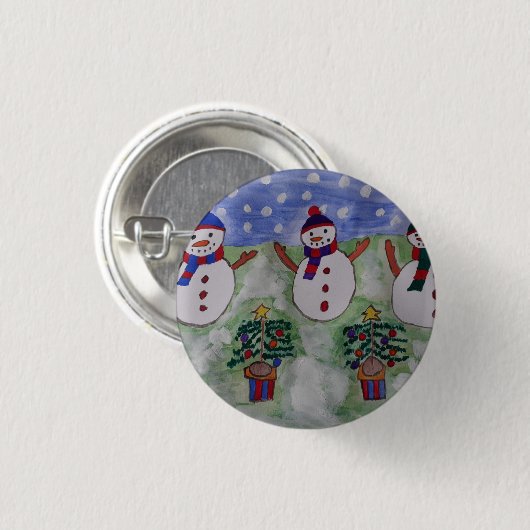 Drie kerstmannen ronde button 3,2 cm (Voorkant /achterkant)