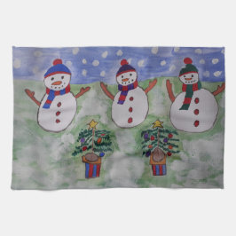 Drie Kerstmis Sneeuwmannen Theedoek