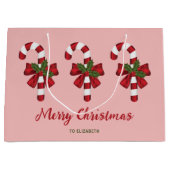 Drie kerstsnoersnoeren met aangepaste tekst groot cadeauzakje (Voorkant)