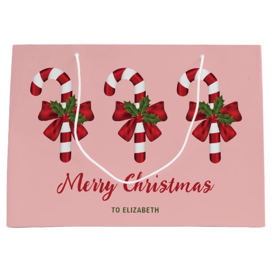 Drie kerstsnoersnoeren met aangepaste tekst groot cadeauzakje (Voorkant)