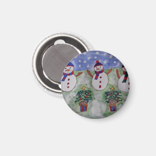 Drie kerstsnowmen Magnet (Voorkant / Achterkant)