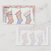 Drie kerstsokken die van de schoorsteen hangen voo visitekaartje (Voorkant / Achterkant)