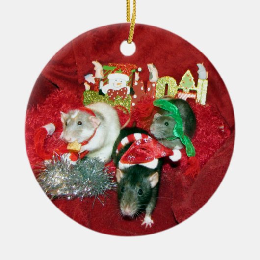 Drie kerstversiering met Wise Girls Pet Rat Keramisch Ornament (Voorkant)