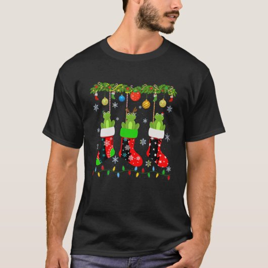 Drie Kikker in Xmas Sock Grappig Lelijk Kerstzweet T-shirt (Voorkant)