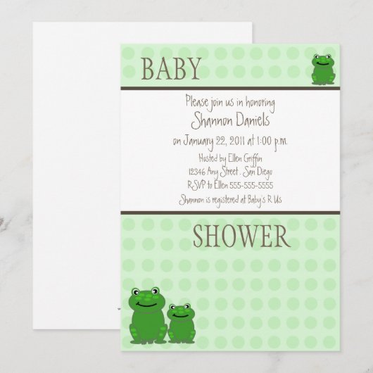 Drie kikkergroene baby shower kaart (Voorkant / Achterkant)