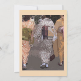 Drie kimono-geklede vrouwen op een notendop, blanc bedankkaart