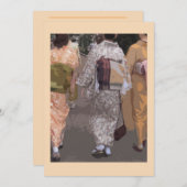 Drie kimono-geklede vrouwen op een notendop, blanc bedankkaart (Voorkant / Achterkant)