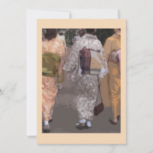 Drie kimono-geklede vrouwen op een notendop, blanc bedankkaart
