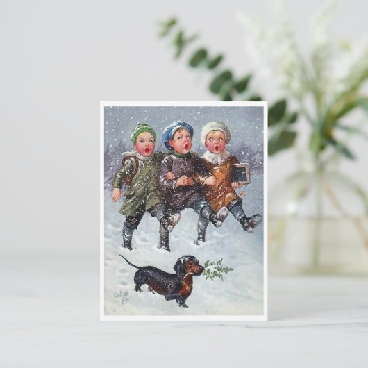 Drie kind het zingen het lied van Kerstmis op Briefkaart (Staand voorkant)