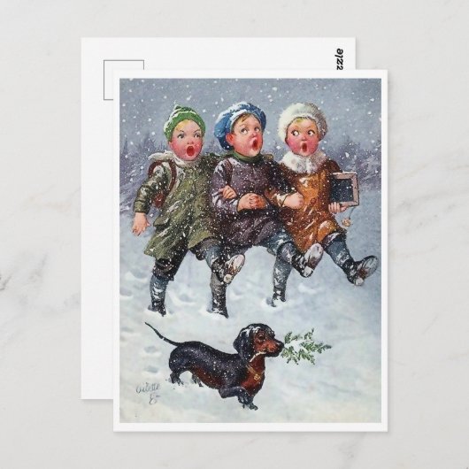 Drie kind het zingen het lied van Kerstmis op Briefkaart (Voorkant / Achterkant)