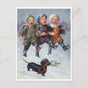 Drie kind het zingen het lied van Kerstmis op Briefkaart