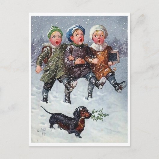 Drie kind het zingen het lied van Kerstmis op Briefkaart (Voorkant)