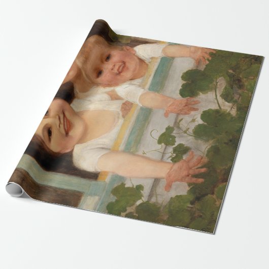 Drie kinderen aan het raam cadeaupapier (Uitgerold)