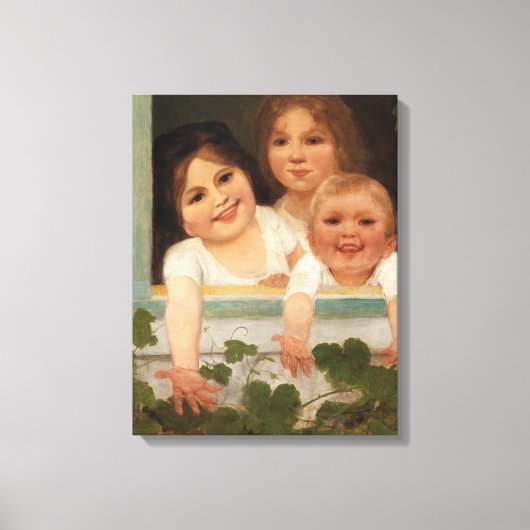 Drie kinderen aan het raam canvas afdruk (Voorkant)