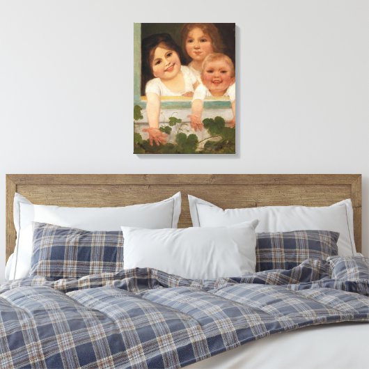 Drie kinderen aan het raam canvas afdruk (Insitu (Slaapkamer))